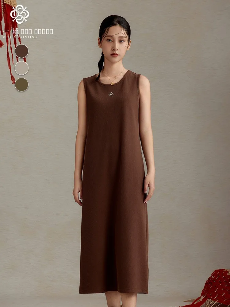 

Ele Pure Color Long Svel round Ne Dr Artistic Sle Simple Design Faionable One-Piece Dr for Women