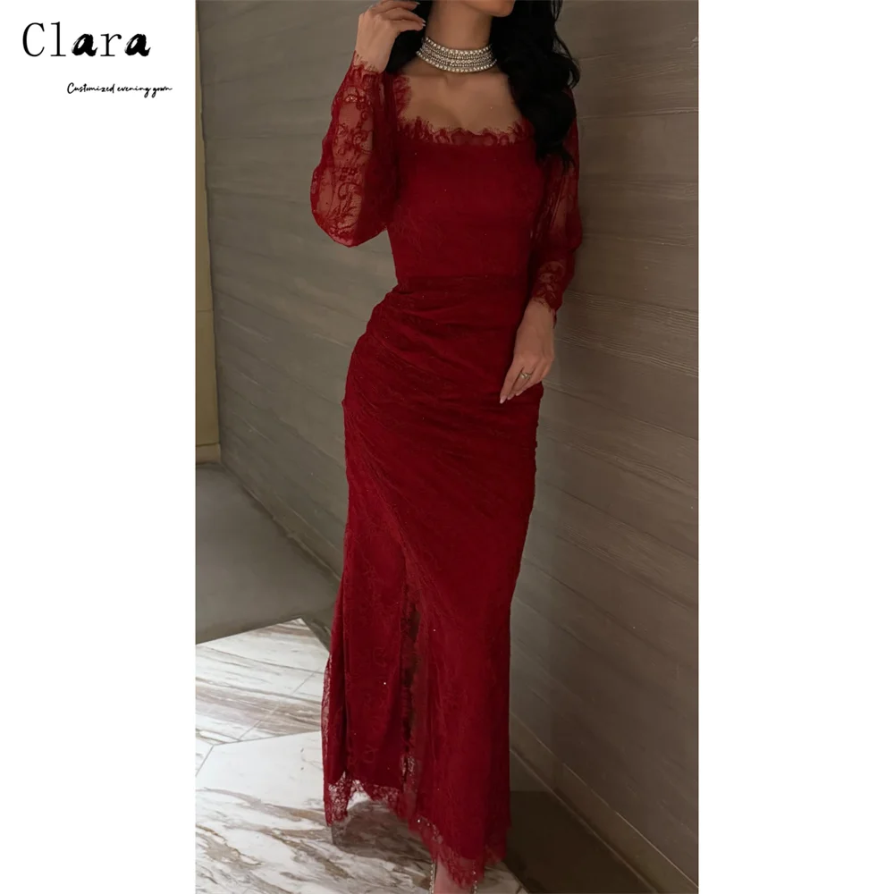 

Clara Custom Red Lace Long Sleeve Fishtail Luxury Elegant Party Dresses for Wedding Woman Evening Gowns Luxury Dress 2026 Women