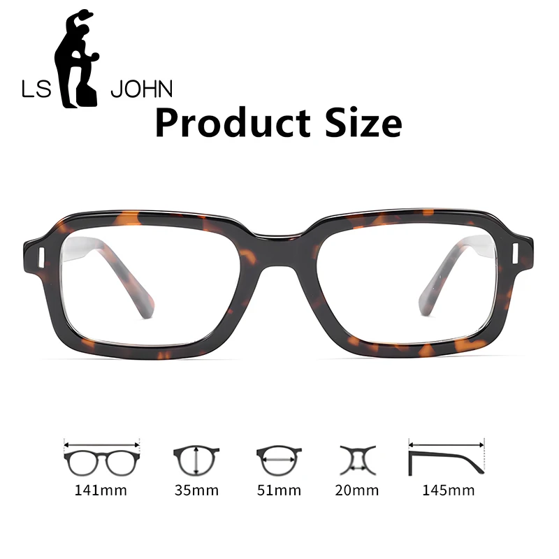 LS JOHN, nuevas gafas de acetato, montura para hombre, marca rectangular, gafas de lectura para miopía, gafas graduadas ópticas de alta calidad para hombre