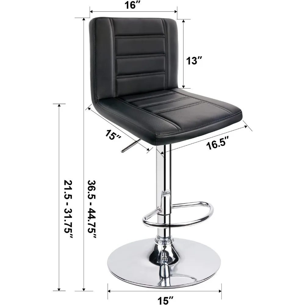 Taburetes de Bar ajustables con respaldo, taburete de Bar moderno, taburete giratorio, negro, 2 unidades