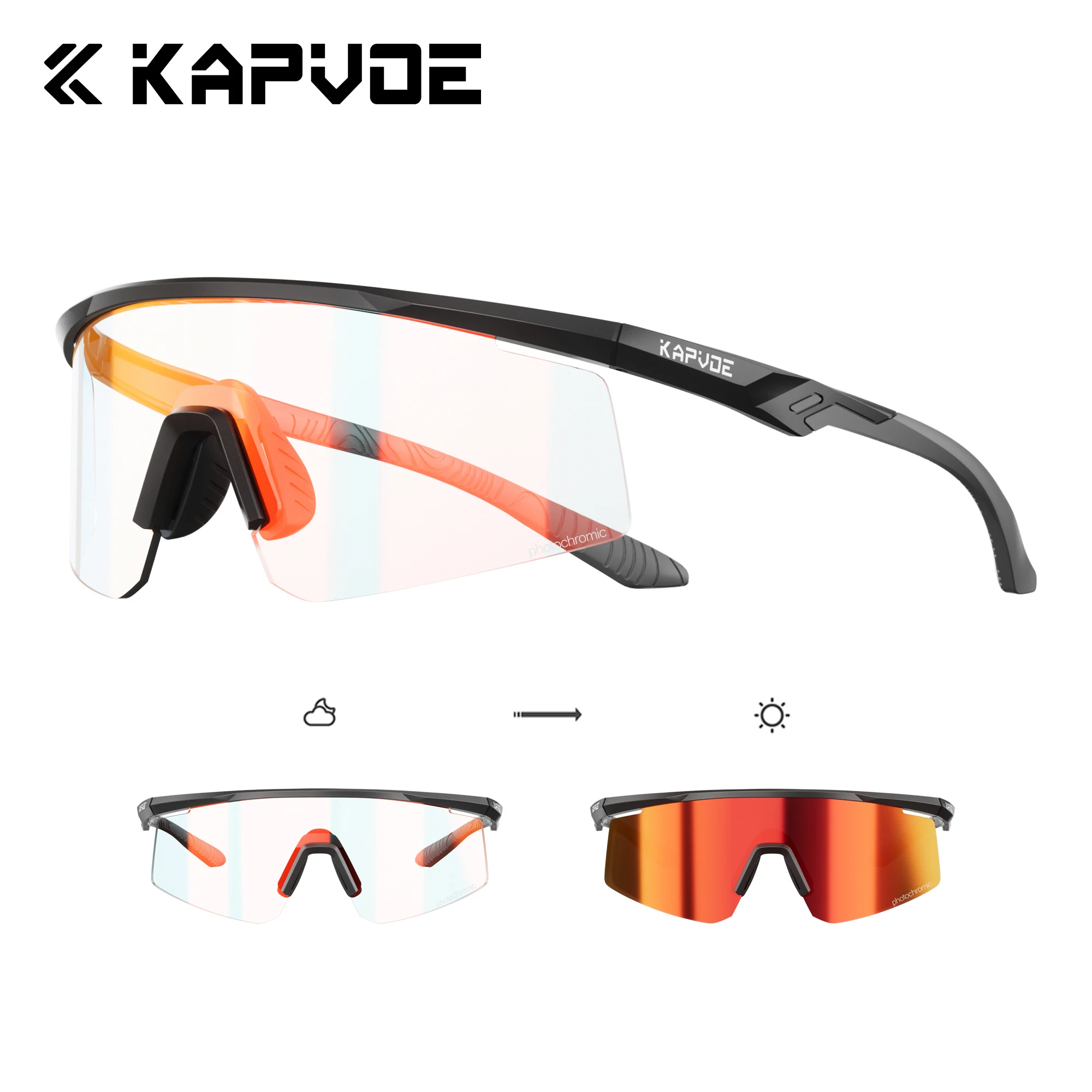 Kapvoe Neue Modische Wanderbrille, photochrome Sport-Fahrradbrille für Männer und Frauen, MTB-Bike-Brille, leichtgewichtig