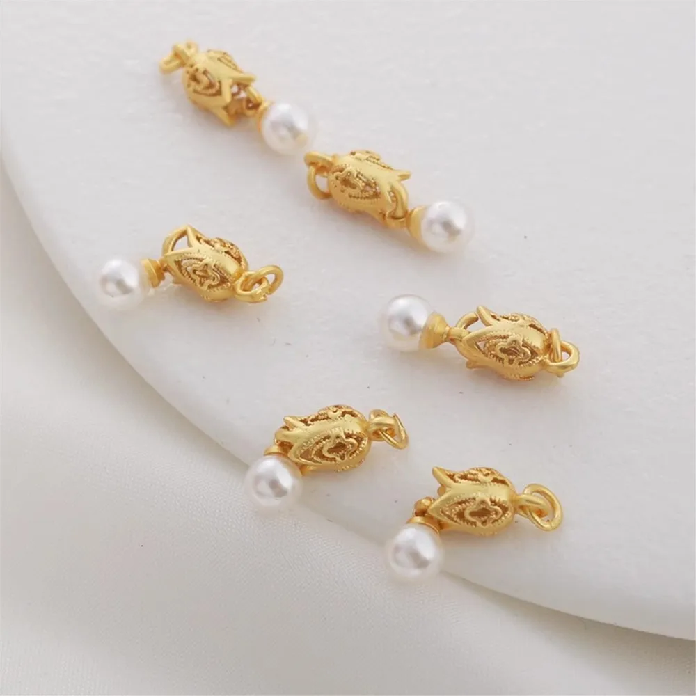 

Ancient Gold Small Flower Bud Hanging Pearl Shell Beads Bracelet Necklace, DIY Handmade Jewelry Earrings