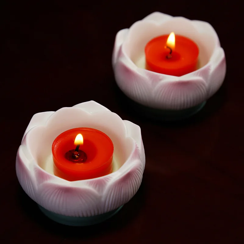 HYS Lotus candle holder Candle holder Household Buddha offering Buddhist utensils Temple offering ghee lamp base Ceramic worship