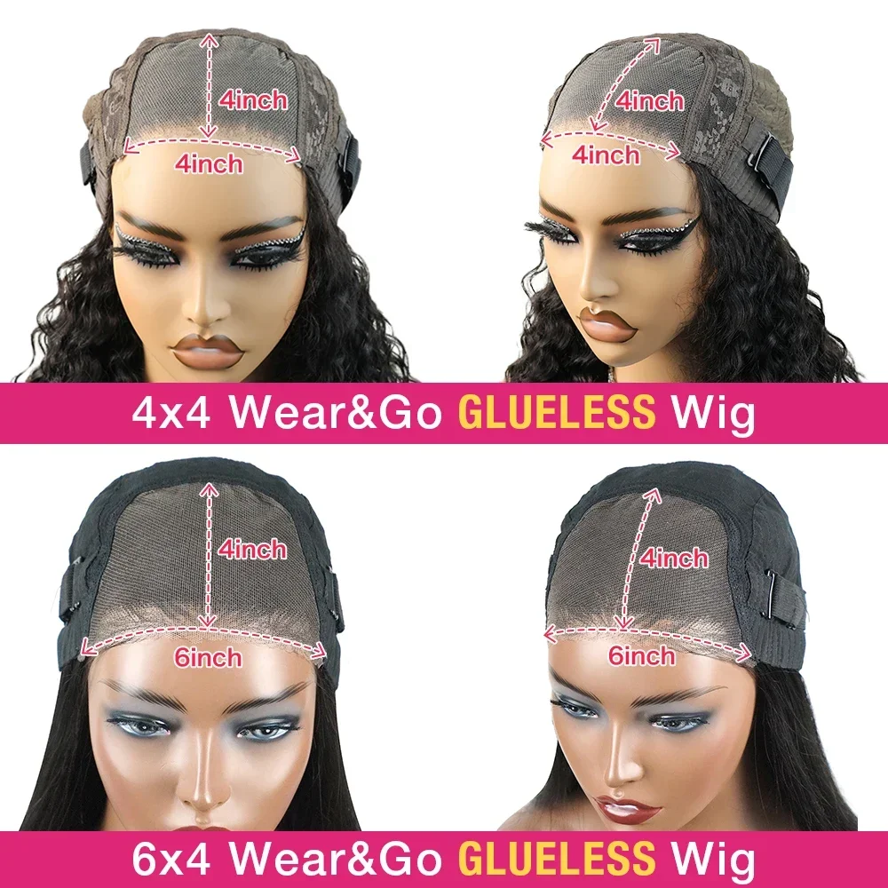 Wear And Go Water Wave Bob Lace Wig For Women Curly 6x4 Glueless Human Hair Wig 4x4 Ready To Go Human Hair Wigs Pre-Cut Lace Wig