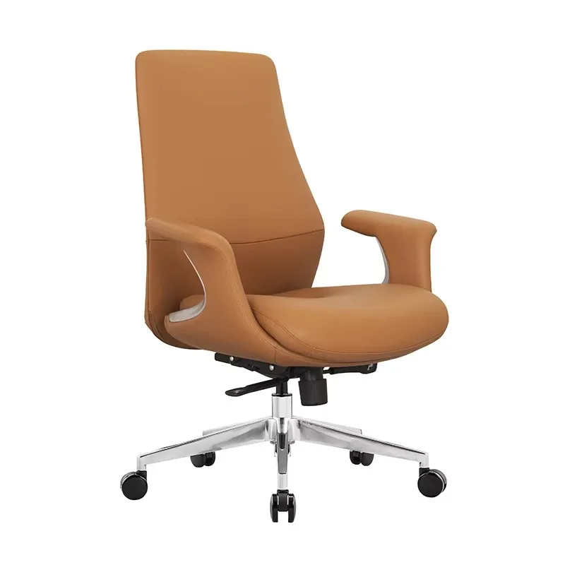 Lumbar Support Swivel Rolling Casters Leather Office Chair for Long Hours Working