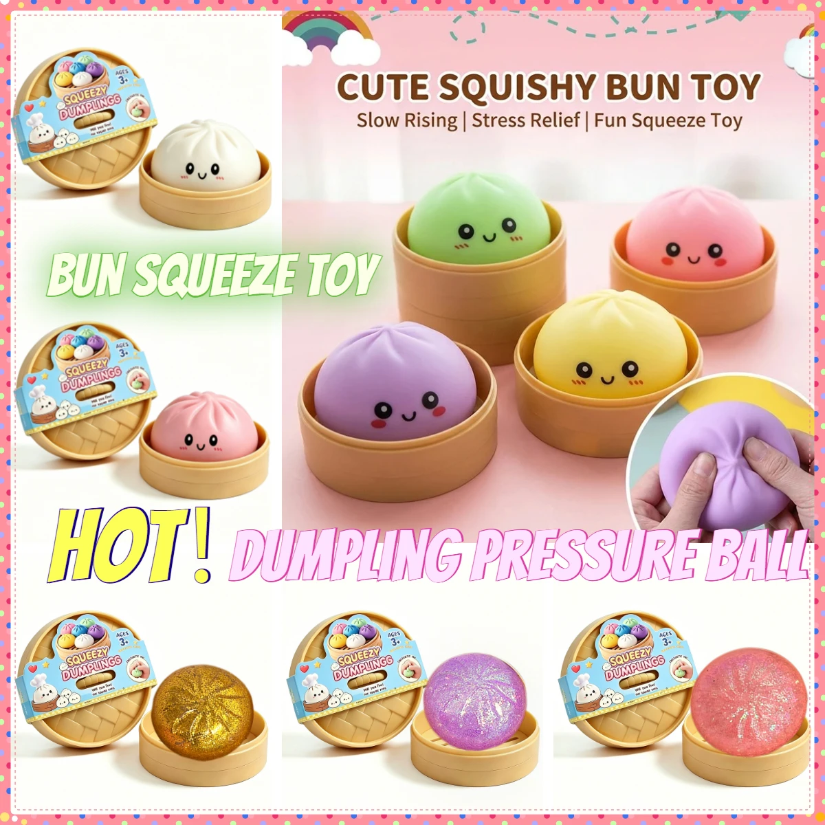 

Simulation Flash Dumpling Pressure Ball Slow Rebound Soft Pinch Decompression Home Office Decorat Children Adults Blind Box