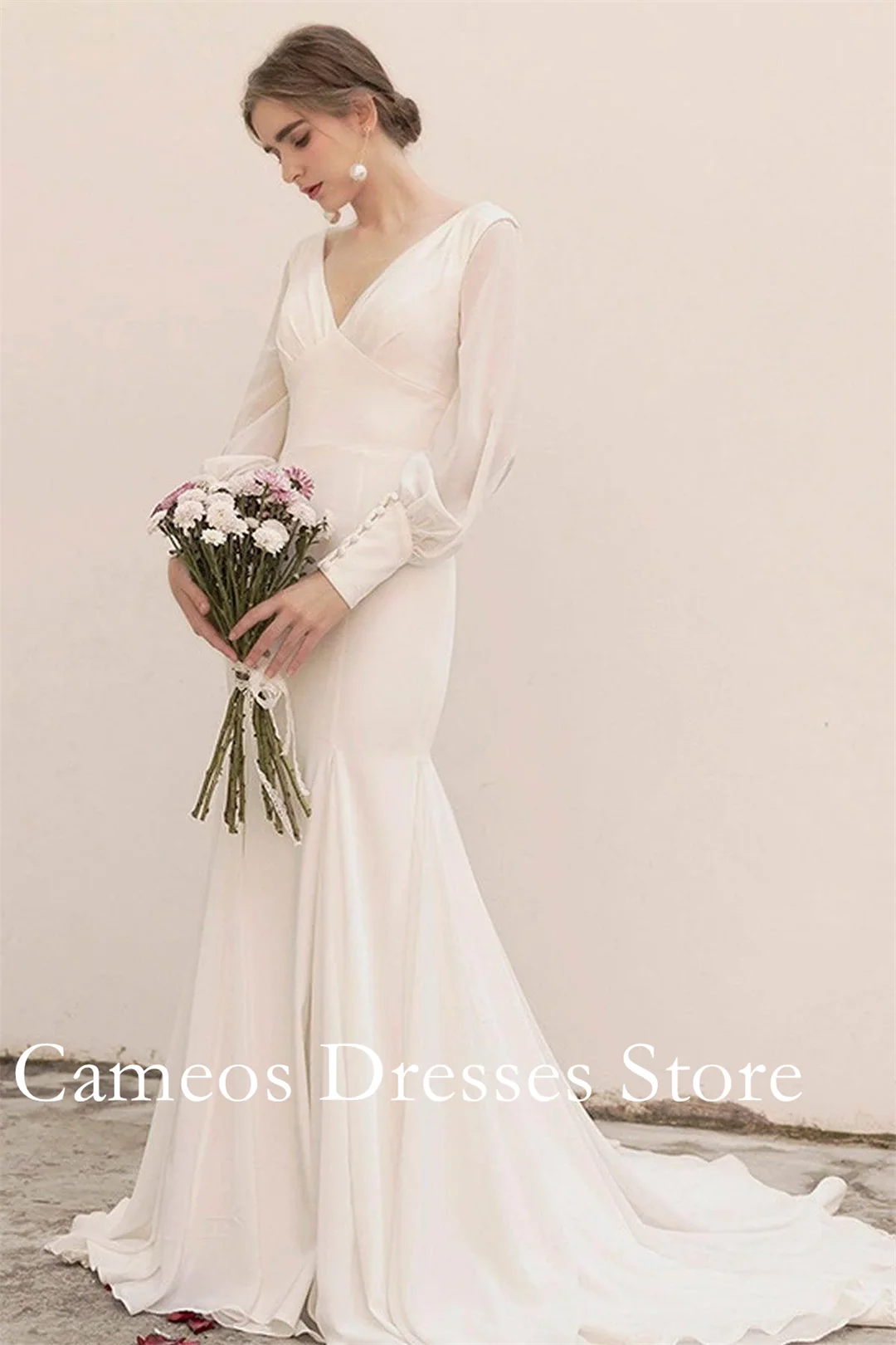 

SONDR индивидуальные атласные шифоновые свадебные платья с v-образным вырезом и скользящим шлейфом, простые платья невесты-русалки, женские свадебные платья