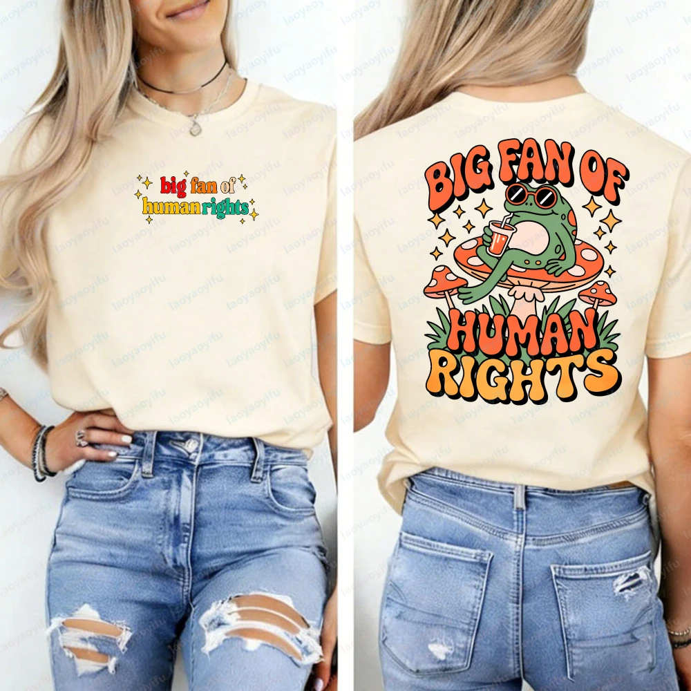 

Big Fan of Human Rights Shirt Retro Funny Frog Tshirt Radicalized By Basic Decency Tee Gift for Liberal Anti Populism Goth Tops