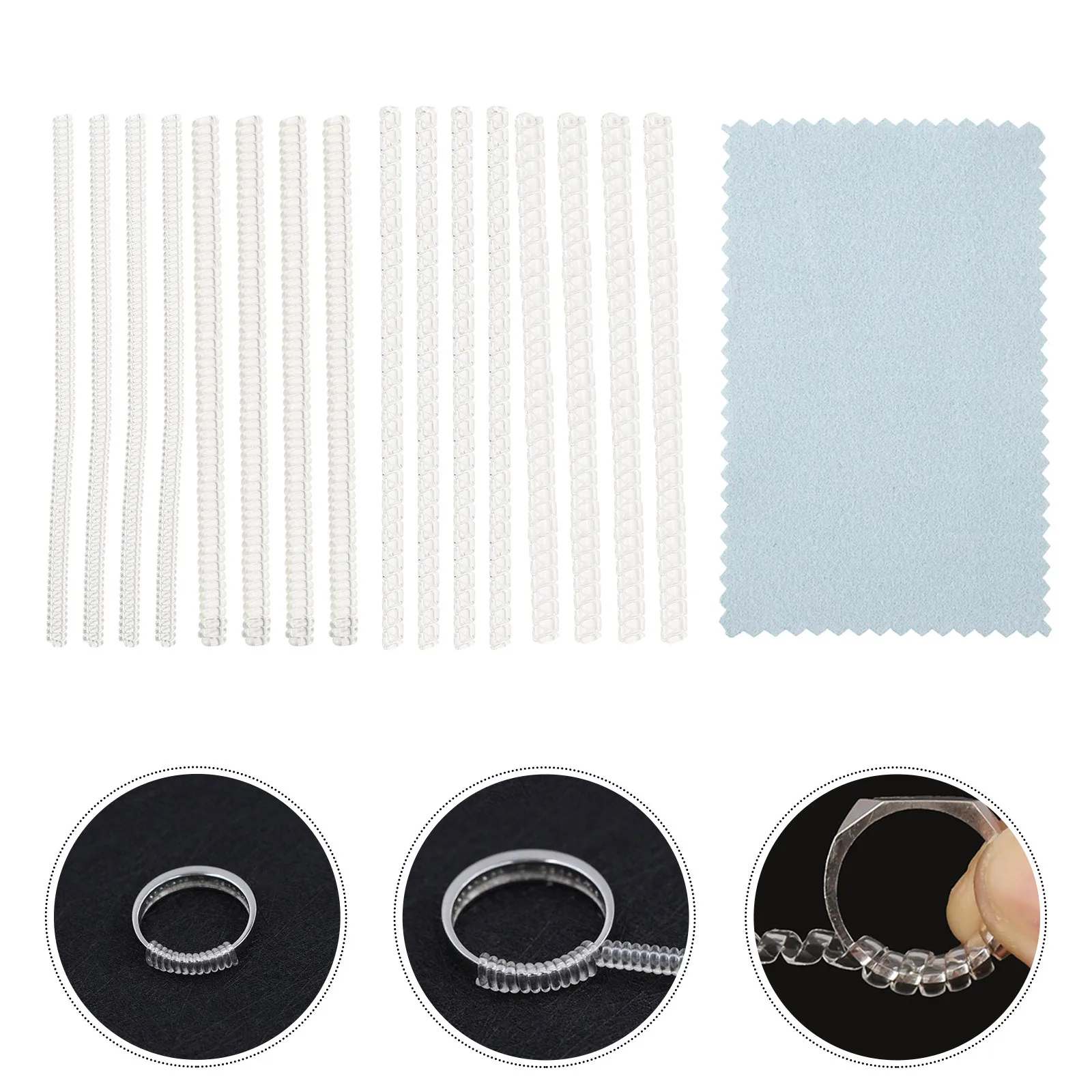 16 pezzi di regolazione dell'anello a molla in plastica per anelli allentati, tenditore per gioielli, per donna, uomo, vestibilità regolabile, sicura, antiscivolo