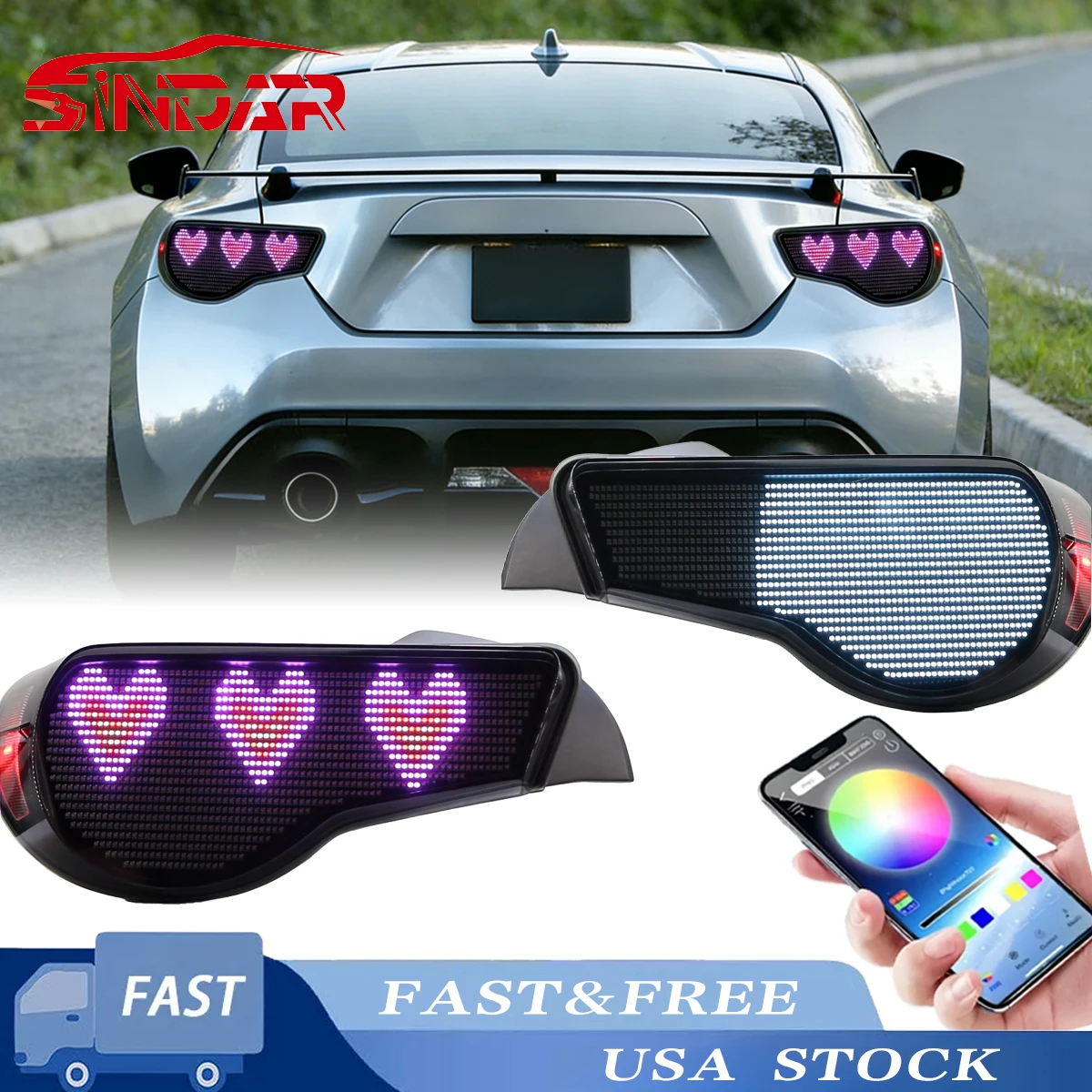 

Светодиодные задние фонари SINDAR 2pcs Digital RGB LED для Toyota 86/Subaru BRZ/Scion FR-S 2012-2023