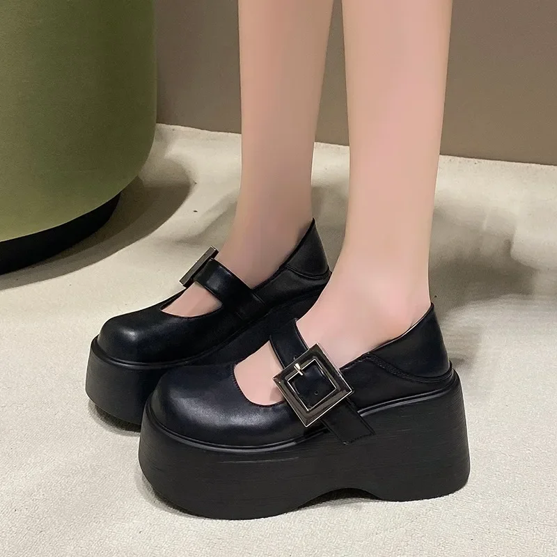 9CM New Autmn Synthetc Leather Platform Wedge comodo 2024 Summer Spring Fashion Women Fashion Buckle Shoes Mary Jane Pumps