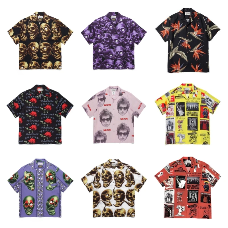 

Multicolour WACKO MARIA Vintage Shirt Mens Womens Casual Fashion Short Sleeve Brand Shirt Tops Casual Hawaii Shirt