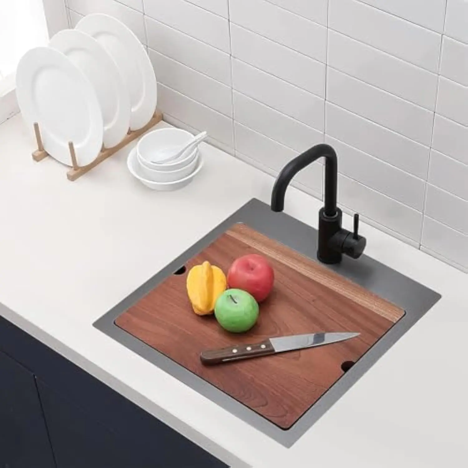 

Black Drop in Bar Sink, 18x18 Top Mount Small Stainless Steel Wet Prep Kitchen RV Bar Outdoor Sink, Topmount Single Bowl Workst