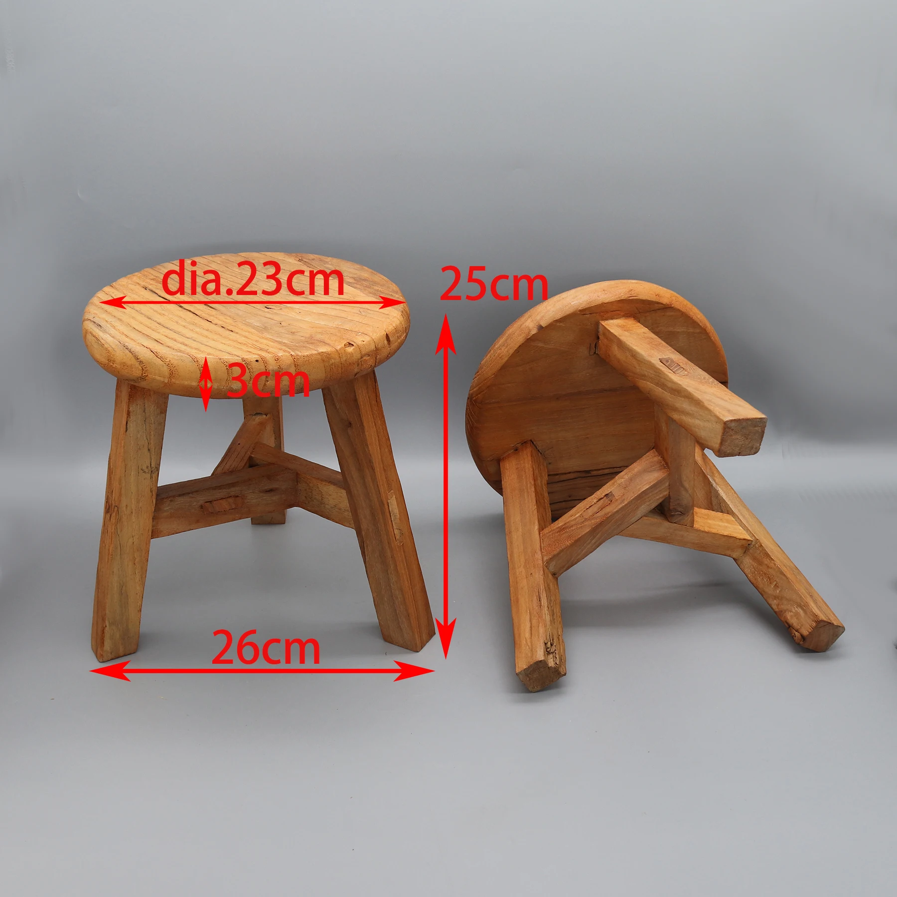 Small Round Stool made from Old Door Wood, Little Side Table, Sturdy Pedestal