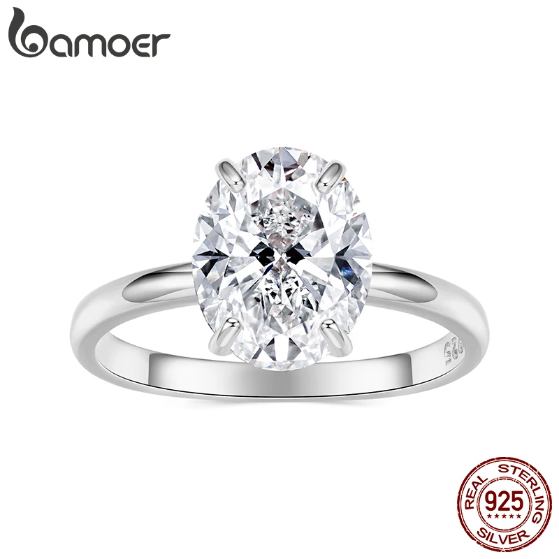 

BAMOER 3,5CT CZ кольцо овальной огранки из стерлингового серебра 925 пробы с 4 зубцами Halo обручальное кольцо для женщин свадебное обещание ювелирное изделие подарок