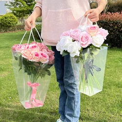 1pc Transparent Gifts Tote Bag Wedding Bouquet Flowers Packaging Bags Box For Florist Birthday Party Decor Xmas Valentines Gift