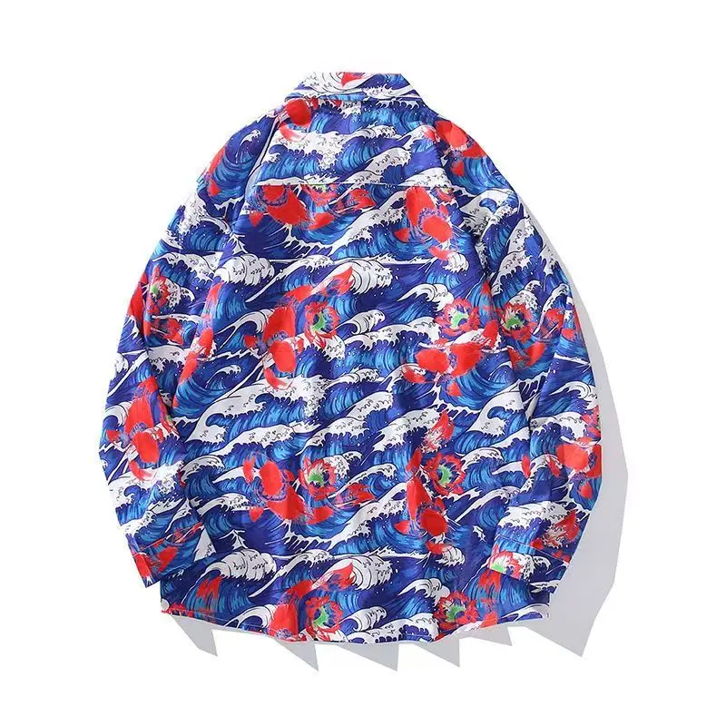 Hawaiian Shirt Floral Shirts Men Retro Casual Loose Vocation Beach Shirts Women Long Sleeve Blouse Korean Fashion Ropa De Hombre