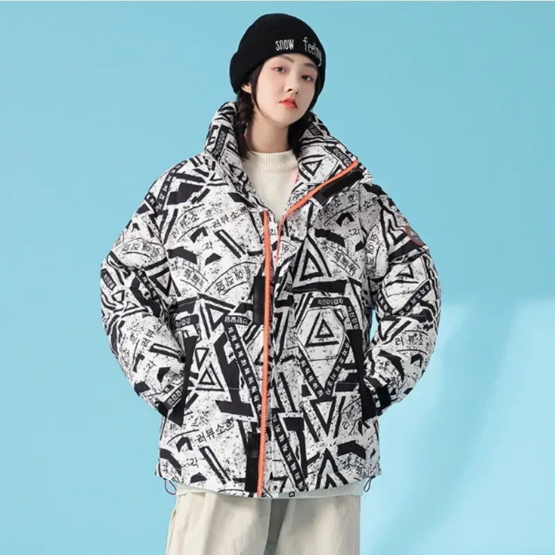 Amantes do inverno curto estilo coreano jaqueta de alta qualidade pato branco para baixo colarinho impressão tendência tudo para baixo jaqueta tamanho 3xl