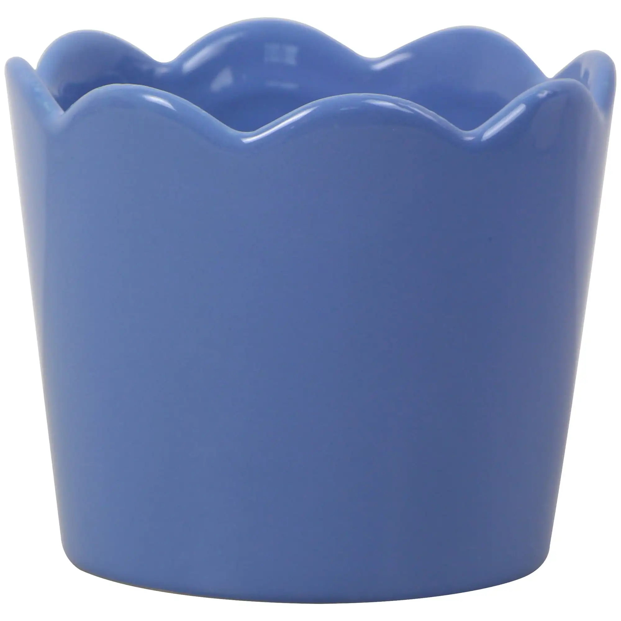

4in Scallop Blue Round Ceramic Planter
