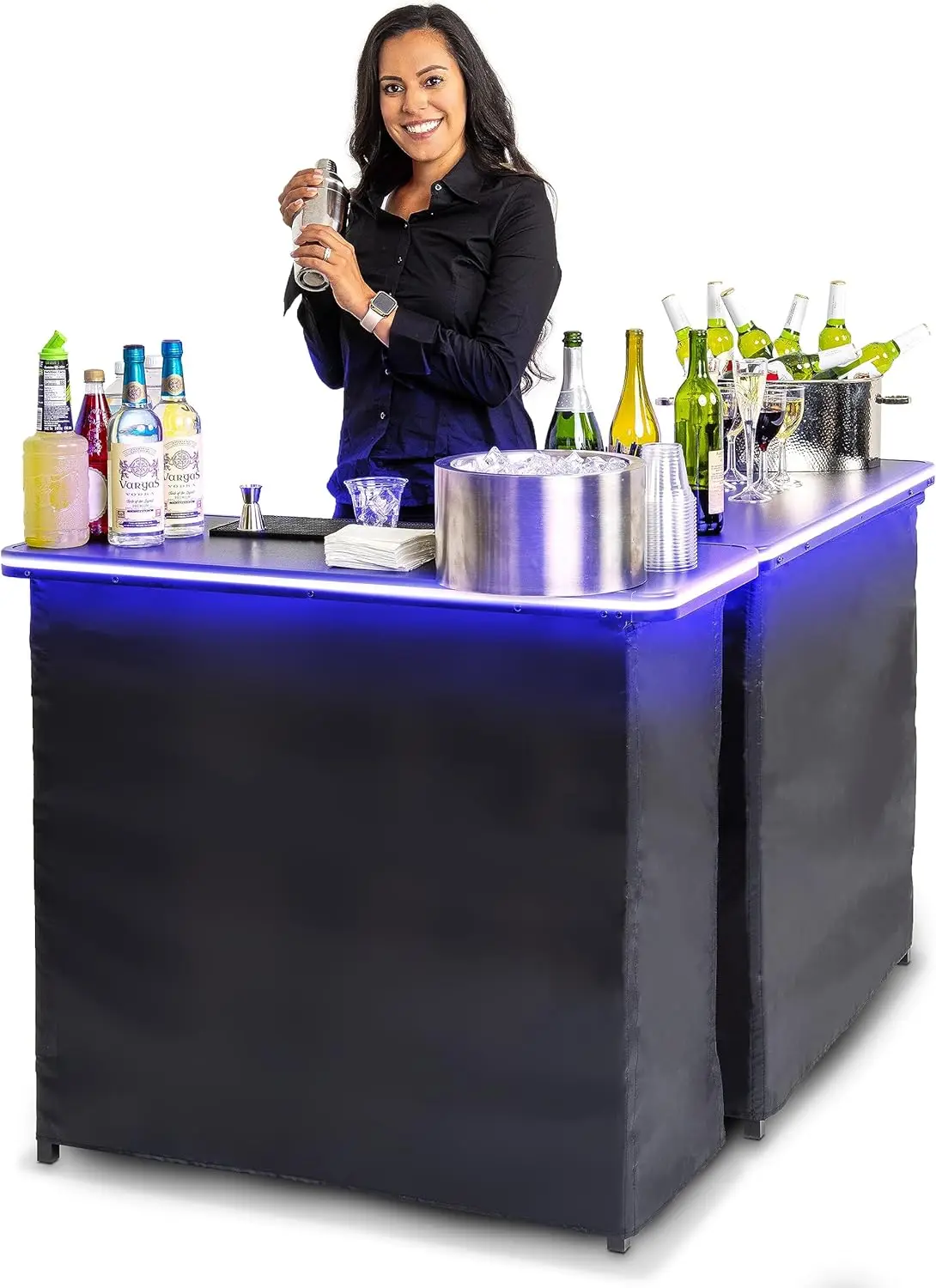 

Portable Double LED Bar Table Set with Multi-Color Lights - Mobile Bartender Station for Events