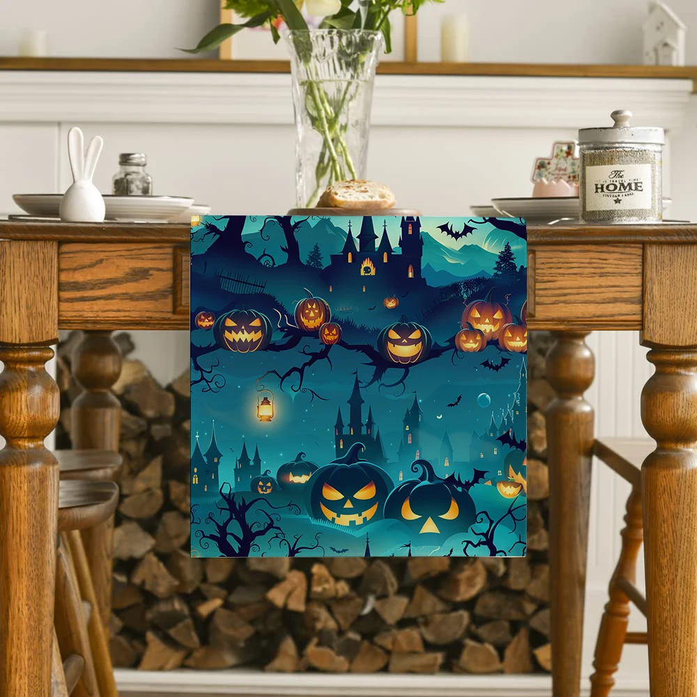 Halloween Pumpkin Head Is Scary and Spooky Table Runners Washable Dresser Dining Coffee Table Runner Wedding Holiday Party Decor