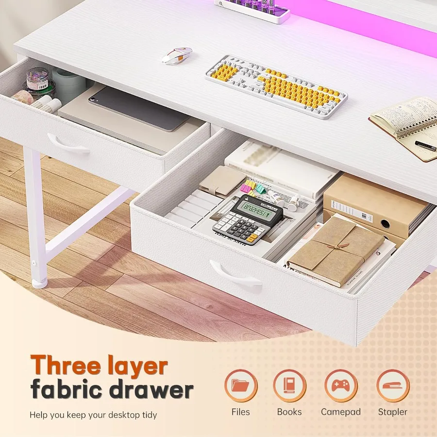 مكتب كمبيوتر 39.4 بوصة مع درجين وأضواء LED للمساحات الصغيرة طاولة كتابة للدراسة والمكتب المنزلي مع جيب جانبي وأموال #4