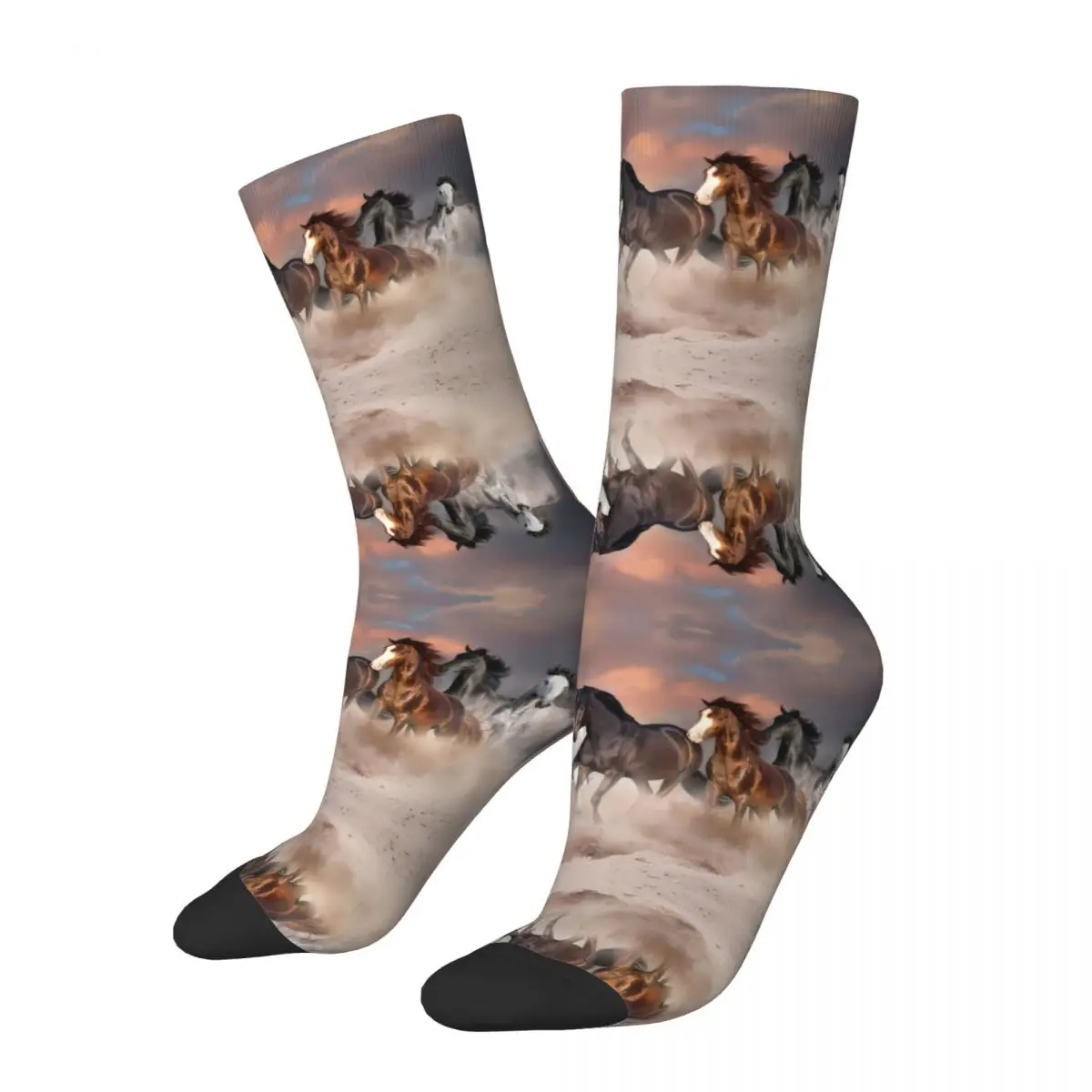 Funny Crazy compression Horse Herd Run Sock for Men Hip Hop Vintage Galloping Horses Happy Quality Printed Boys Crew Sock