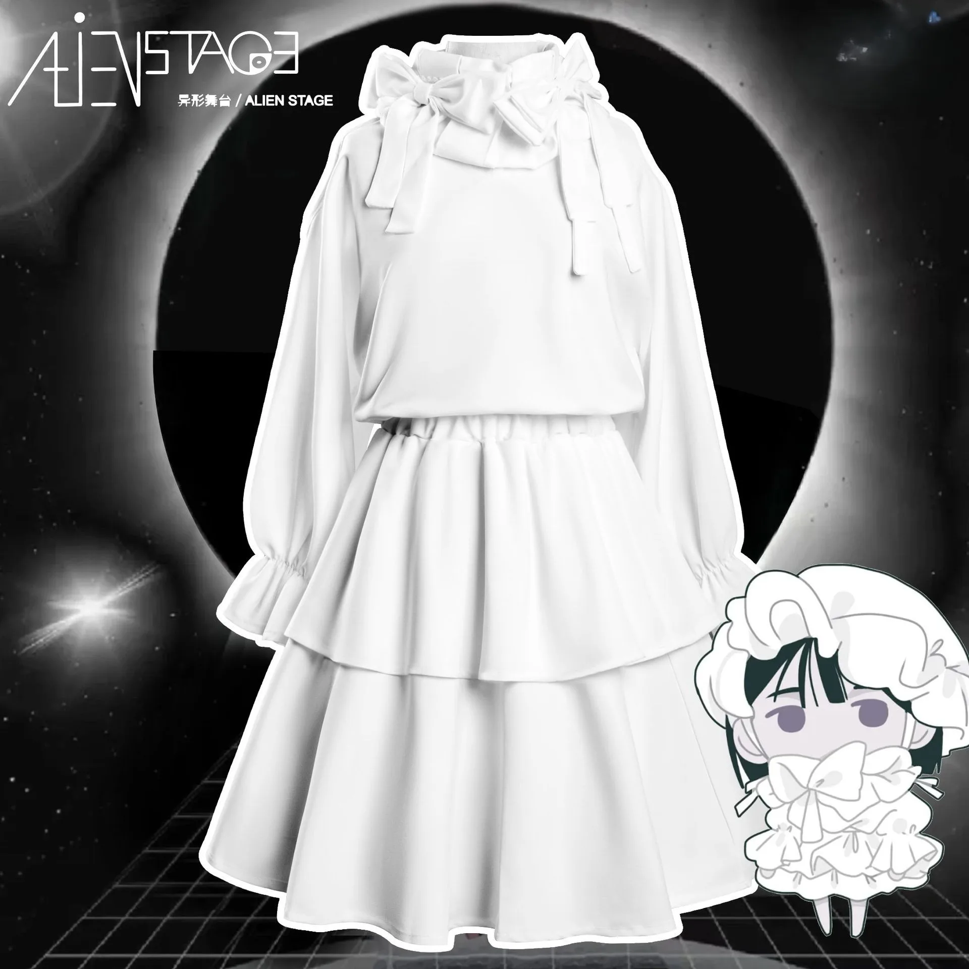 

Anime Alien Stage Sua Childhood Cosplay Costume CostumeWhite Dress Homewear Girl Suit Hat Halloween Night Party Outfit Comic Con
