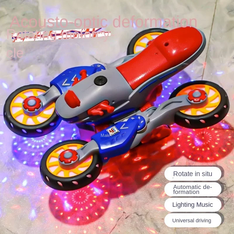 Iluminación eléctrica con música para niños, juguete con rotación Universal, deformación, motocicleta, bicicleta de acrobacias