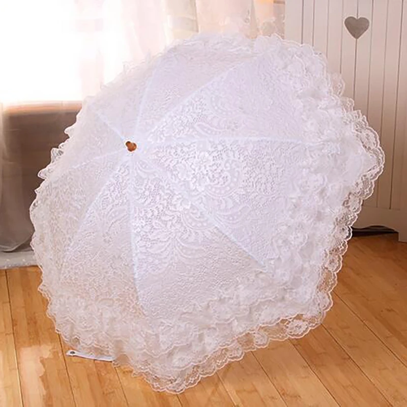 Double Layer Lace Umbrella UV Sun Protection Parasol Umbrella White Wedding Umbrellas Mini Folding Princess Umbrellas for Girls