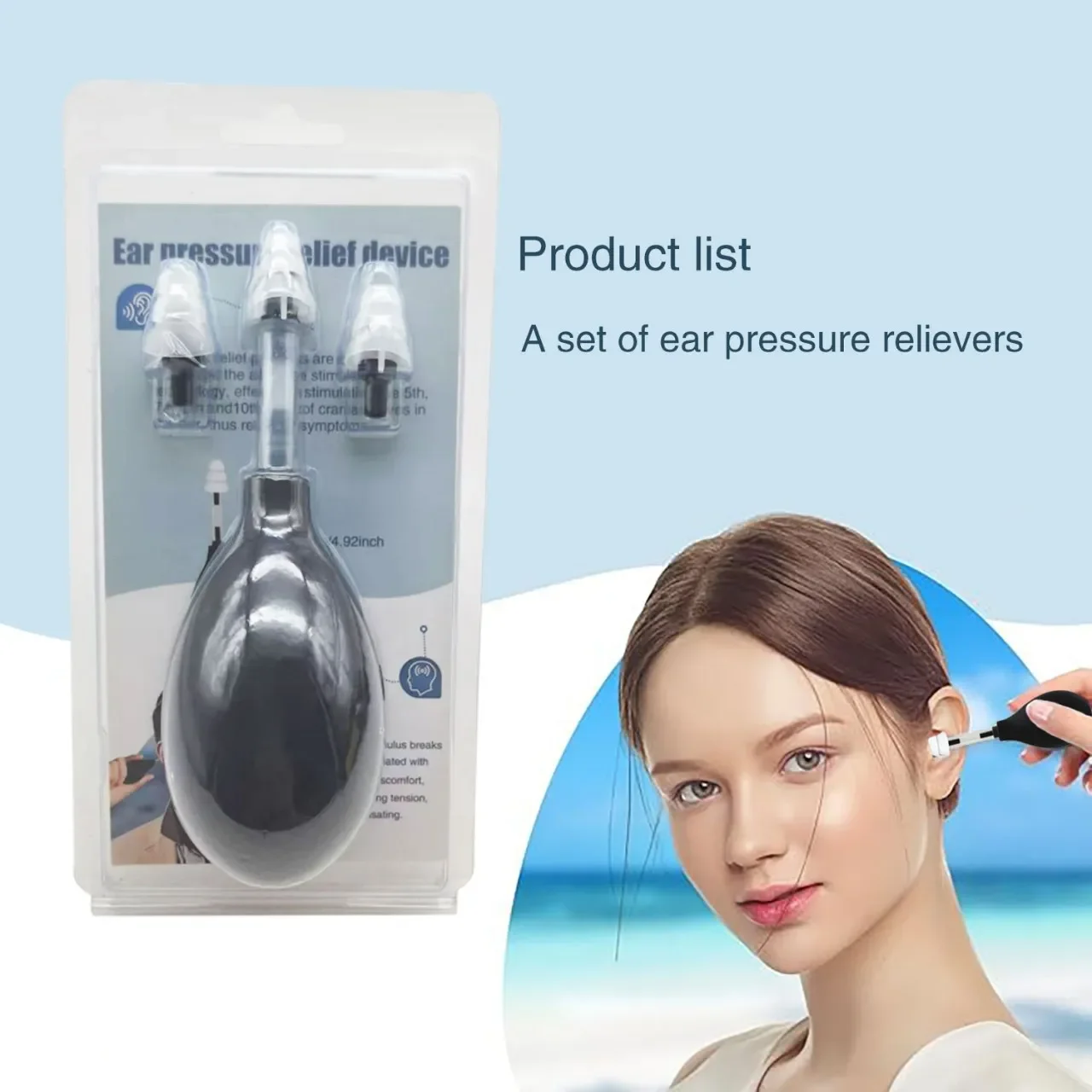 Ear Pressure Tool Portable Ear Pressure Relief Suction Device Wih 3 Sizes Of Earplugs Inner Ear Pressure Relief Tool for Headach