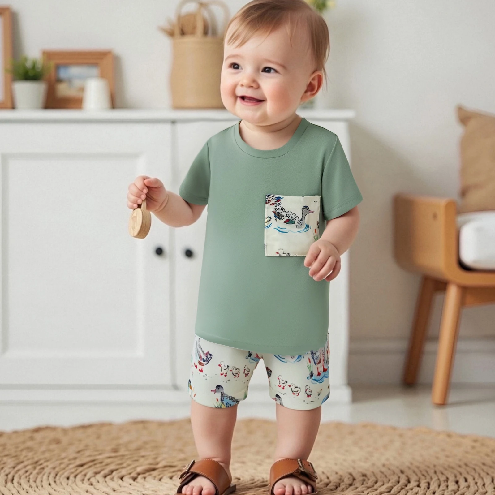 

Toddler Baby Boy Shorts Set Duck Print Short Sleeve T-shirts Elastic Waist Shorts Summer Clothes 2 Piece Outfit