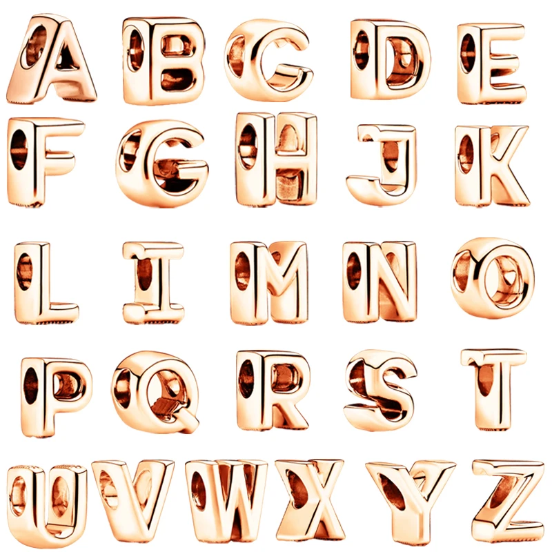

Классические бусины из розового золота «сделай сам», 26 букв алфавита A-Z, подходят для оригинального европейского браслета, кулон, женские ювелирные изделия «сделай сам», подарок