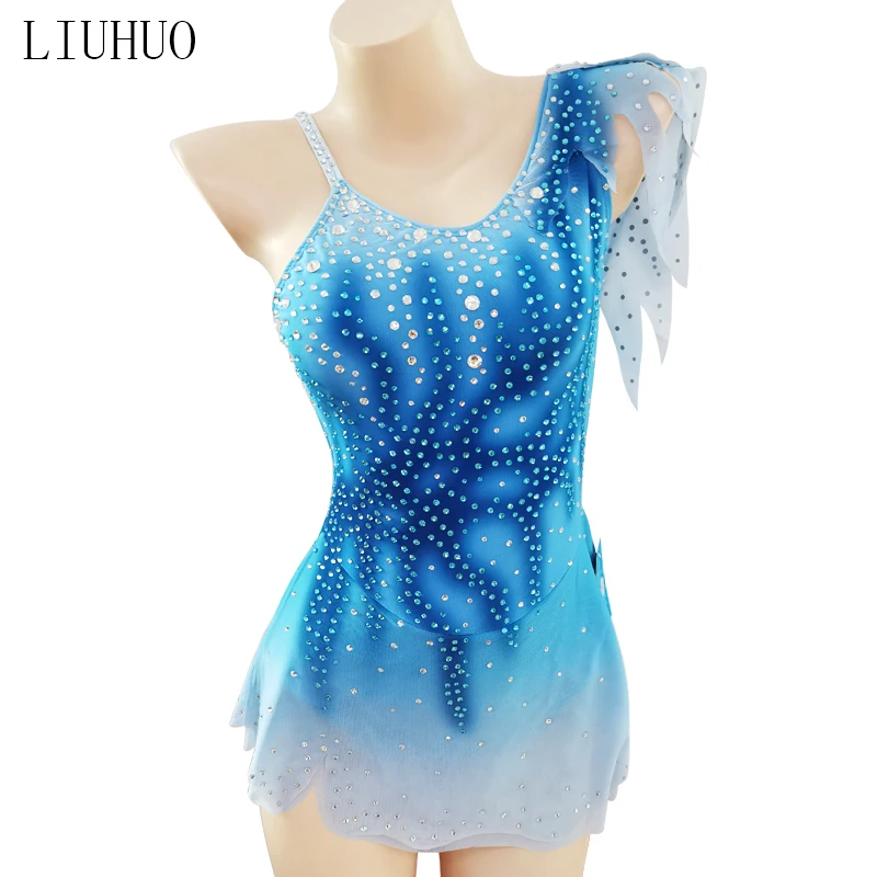 LIUHUO Customized Children's Adult Competition Grading Skirt for Blue Gradient Figure Skating Performance Dress