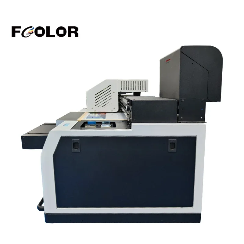 FCOLOR Hochwertiges Desktop-Digital-Flachbett-UV-Gerät UV-Gitterdrucker A4 Automatisches Tintensystem Mehrfarbig