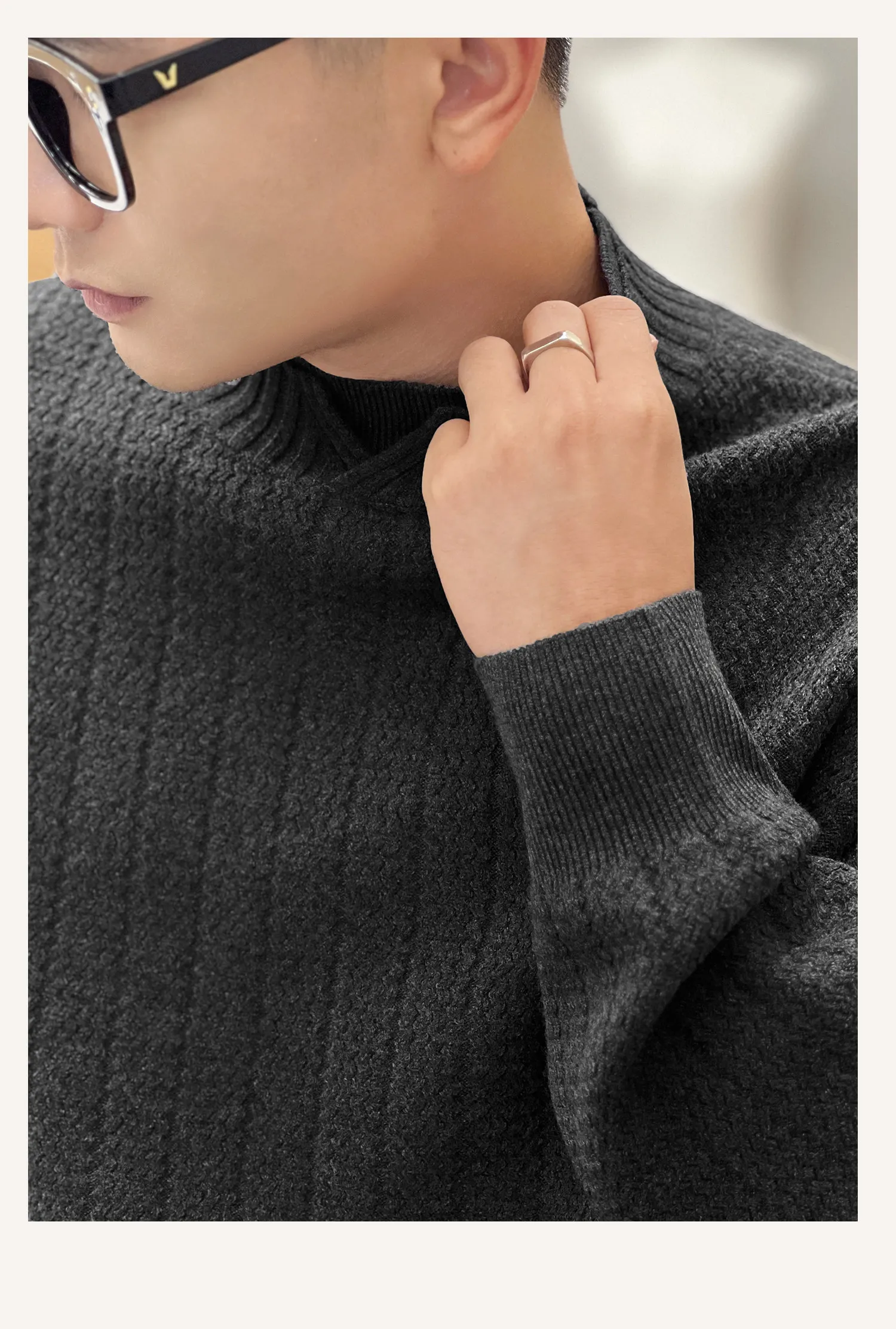 Wear a niche double collar design men's autumn and winter cashmere sweater thick warm sweater lazy wind.