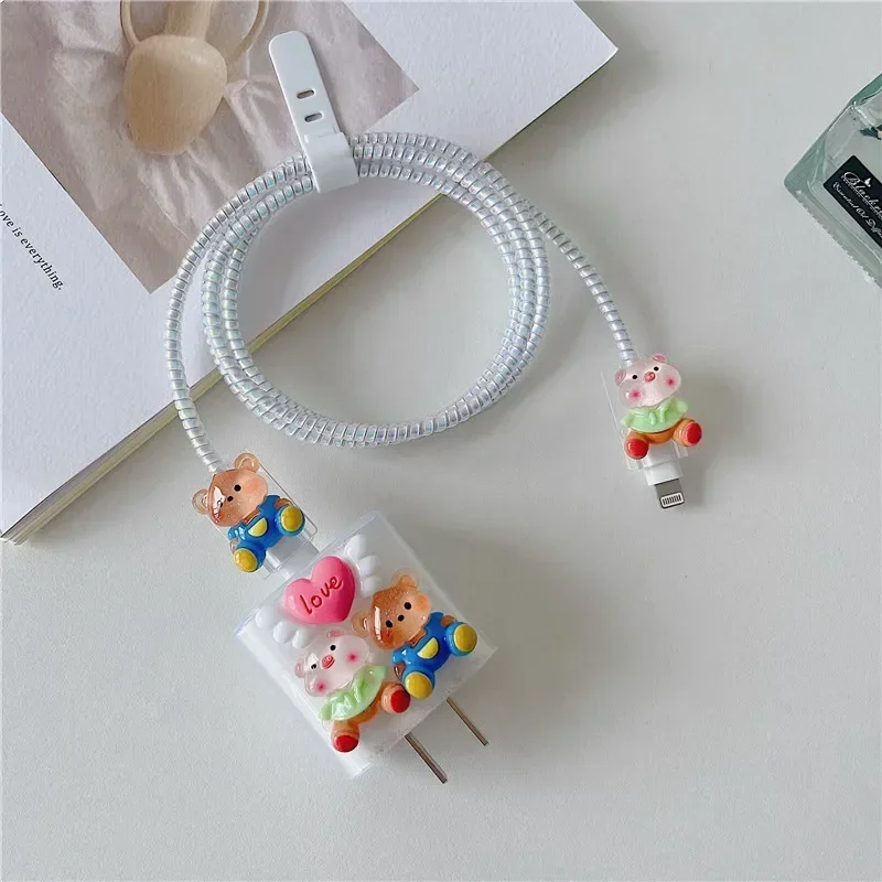 1 Set Cartoon Cable Protector Cover Kawaii Animal Charger Cable Protector Set Cute 18/20W Wire Charger Data Cable Line Protect