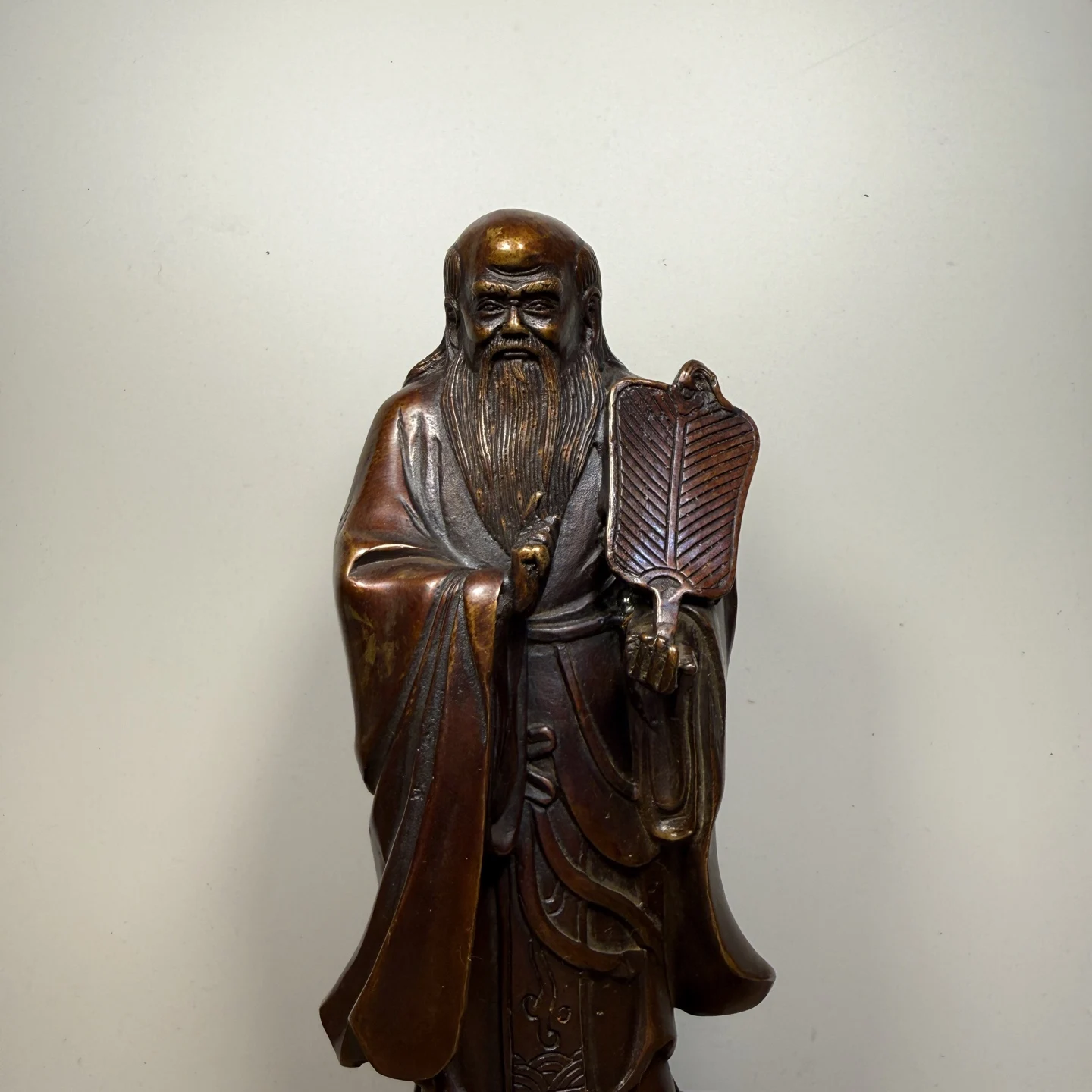 Folk Collection Old Bronze Gilded Cinnabar Laozi, sage Confucianism statue Thinker educator Wenfang screen Amass wealth Ornament