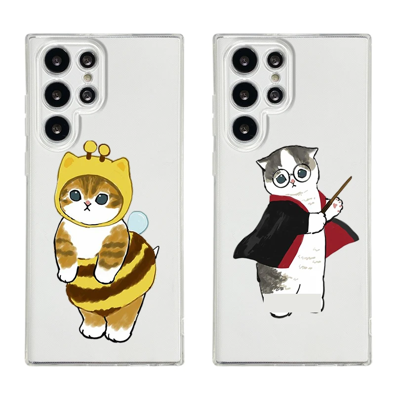 Cute Cat Art Cartoon Phone Case For Samsung Galaxy S26 S25 S24 S23 S22 Ultra S20 S21 FE 5G Plus Soft Clear Cover