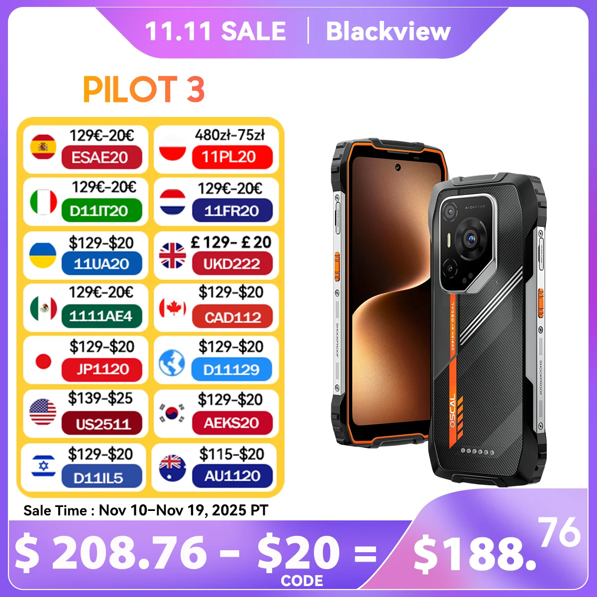 Blackview OSCAL PILOT 3 5G AI Rugged Smartphone MTK 6300, 6.78