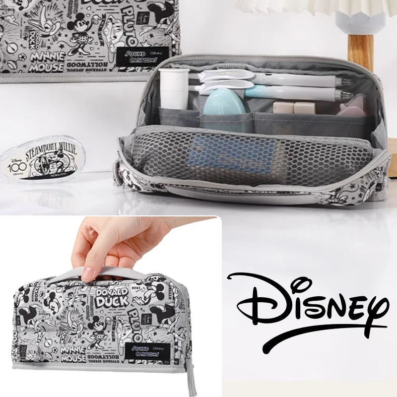 Disney Mickey Mouse Pencil Case Anime Large Capacity Pen Bag Creative Men Women Student Cartoon School Stationery Storage Box