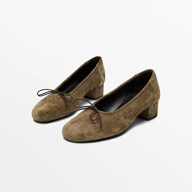 Zapatos de ballet de tacón alto con lazo Maillard, de cuero genuino, estilo minimalista y elegante, procedentes de Francia del Sur. Tacones sencillos y cómodos, tipo mocasín.
