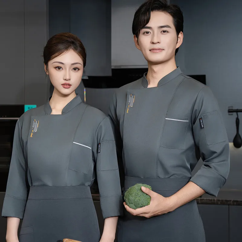 Vêtements de Chef pour hommes et femmes, uniforme d'hôtel de Restaurant occidental à manches longues, veste de Chef d'automne et d'hiver, manteau, vêtements de cuisine de serveur