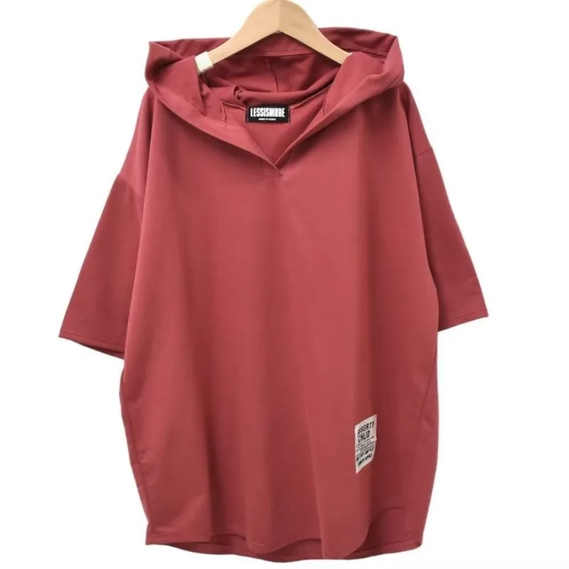 New Adult Plus Size Hooded Top Loose Irregular T-Shirt for Older Kids Slimming Mid-Length Top Women Slightly Chubby Girl's Top