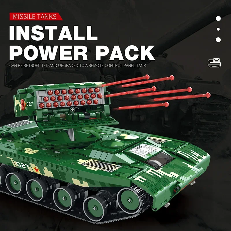 Reobrix 55027 ถังขีปนาวุธทหาร series Building Blocks รีโมทคอนโทรลอาคารบล็อกถังของขวัญของเล่นสําหรับเด็ก