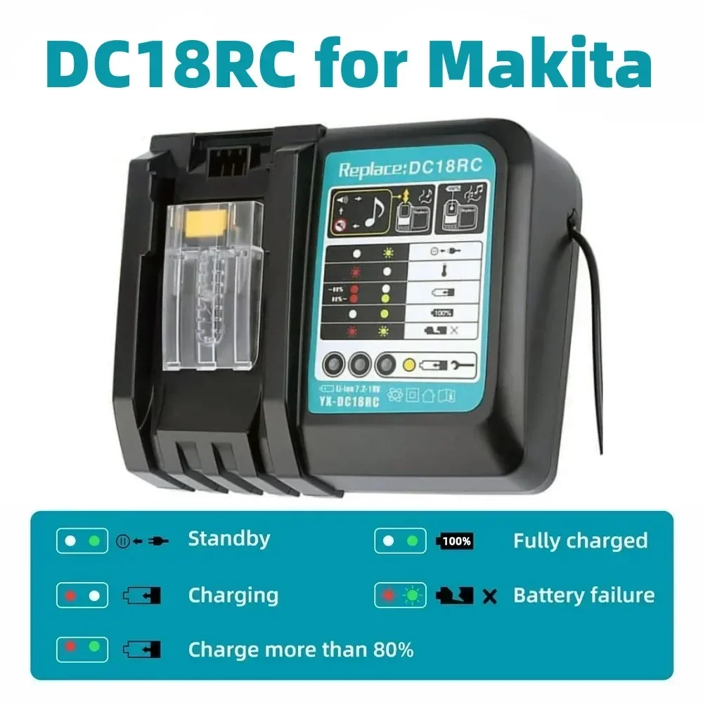 DC18RC Li-ion Battery 3A Charger for Makita 18V 14.4V BL1860B,BL1850B,BL1840,BL1830,BL1820,BL1415,BL1440 Power tool Charger