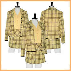 Cher Horowitz Cosplay Yellow Suit Costume Adult Women Clothing Movie Clueless Vest Coat Skirt Outfits Halloween Carnival Party