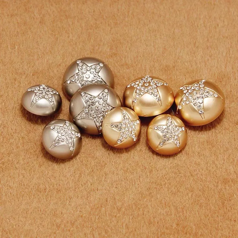 6PCS Mushroom Type Golden Silver Rhinestone Buttons for Shirt Metal Shank Buttons for Clothes DIY Sewing Accessories