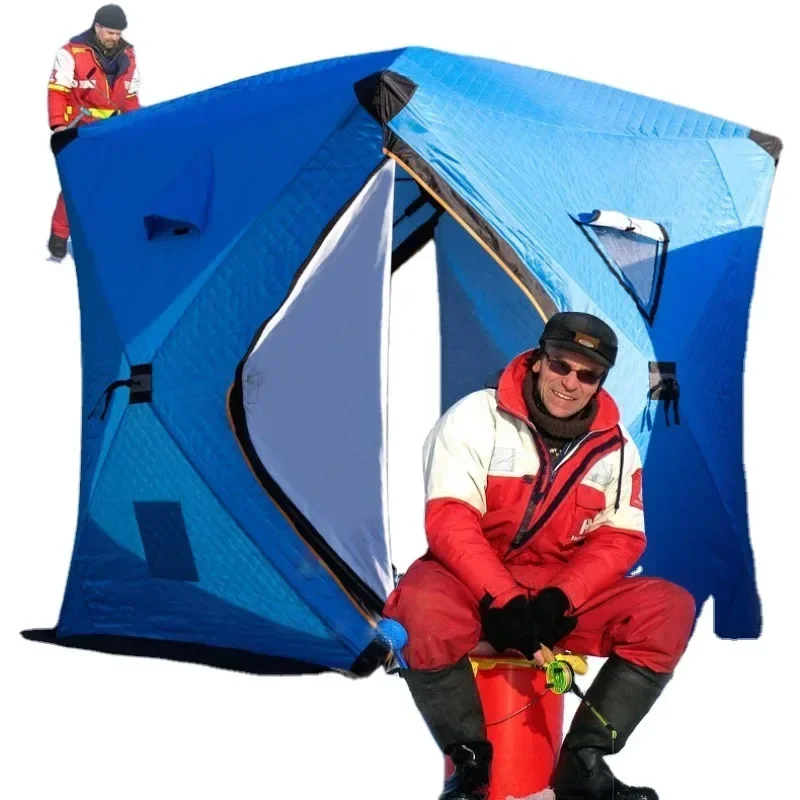 

1234 Automatic Pop-Up Ice Cube Tent, Winter-Ready, Thickened Fishing Tent, Square Design for Hiking & Thermal Insulation