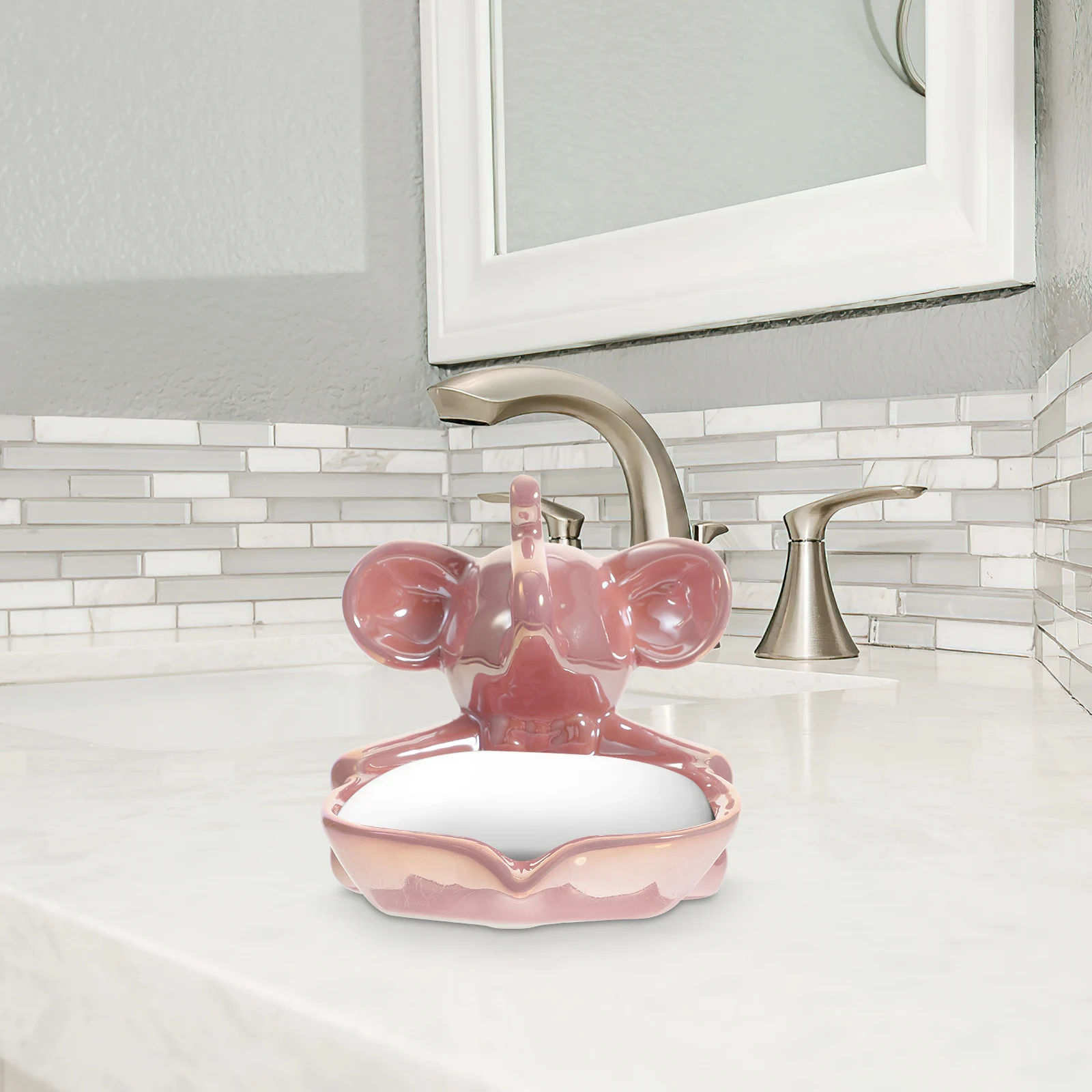 

Ceramic Elephant Soap Dish Holder Porcelain Self Draining Shower Ceramics Decorative